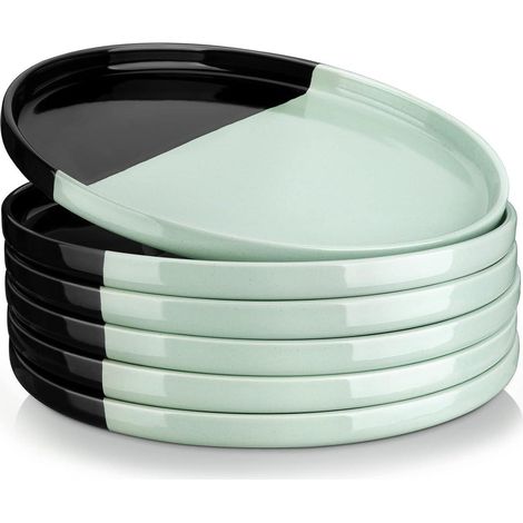 Teller Keramik 6teilig Spülmaschine 26 x 2,3 cm Schwarz-grün (1/5)