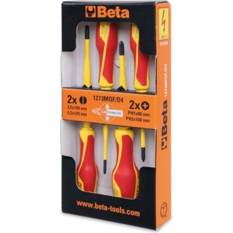 Beta Tools Juego de 6 destornilladores aislados rojo y amarillo