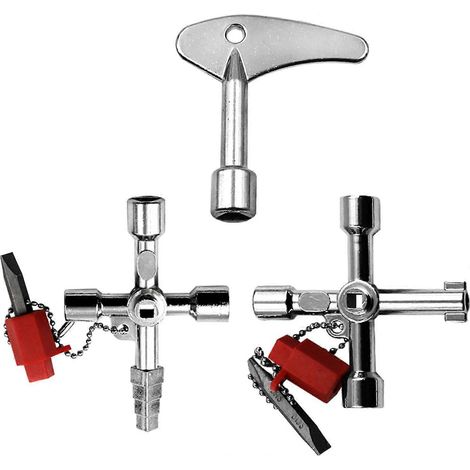 Lot de 3 clés pour robinets, clé universelle en croix pour armoire électrique, clé multifonction 4 voies, clé pour armoire électrique, pour compteurs d'eau et de gaz, boîtier d'armoire électrique (1/5)