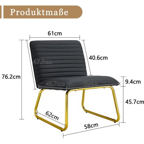 Chaise suspendue design sans accoudoirs, siège en simili cuir noir à coutures, structure métal doré, 1 pièce, 76,2cm, style rétro pour salle à manger salon bureau (1/5)