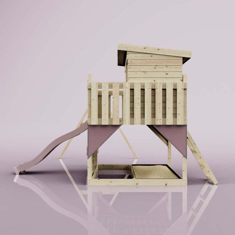PolarPlay Spielturm Nils aus Holz in RosaBabyschaukel (1/5)