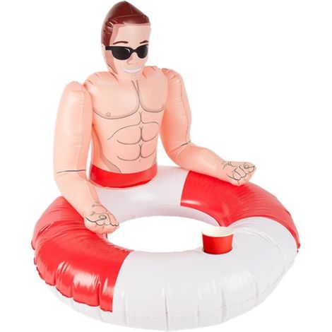 Inflatable Lifeguard Hunk Swim Ring, Red & White 50885