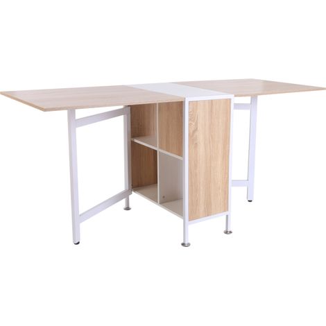 Table pliable avec rangements WIGAN chêne clair et blanc