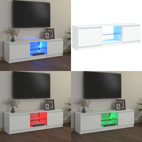 Meuble TV avec lumières LED Blanc 120x30x35,5 cm - Meuble Tv - Meuble Téléviseur - Armoire Tv - Télévision - Led - Home & Living