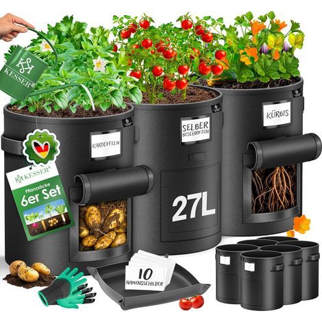 Set of 6 27-liter planting bags with window and handles for potatoes and vegetables (1/5)