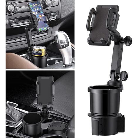 Support de téléphone pour voiture avec porte-gobelet intégré, bras long pivotant à 360°, compatible avec iPhone et Samsung. (1/5)