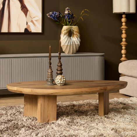Table basse galet en bois clair à pieds larges LEXTON (1/5)