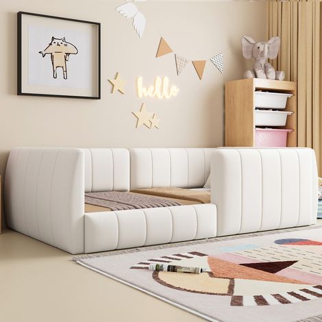 Article combiné,Lit pliant de 90 x 200 cm, avec barre de sécurité. Tissu beige. (1/5)