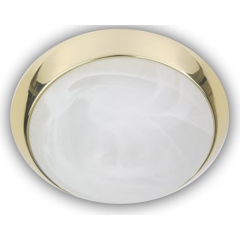Deckenleuchte rund, Glas Alabaster, Dekorring Messing poliert, Ø 35cm (1/3)
