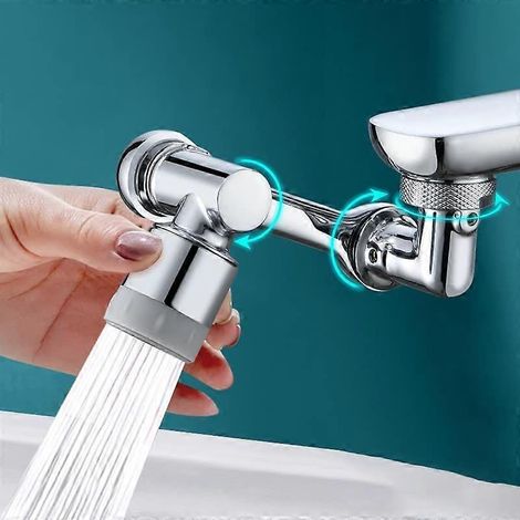 Rallonge de robinet pivotante à 1080° avec aérateur, mousse enrichie en oxygène, filtre anti-éclaboussures et filtre à 4 niveaux avec 2 modes de sortie d'eau. (1/5)
