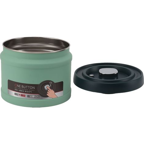 Boîte de conservation hermétique en acier inoxydable pour aliments de cuisine, type presse, sous vide, pour thé, café, grains de thé, farine, céréales, sucre, vert menthe, 1100 ml, 14,2 x 11,5 cm (1/5)