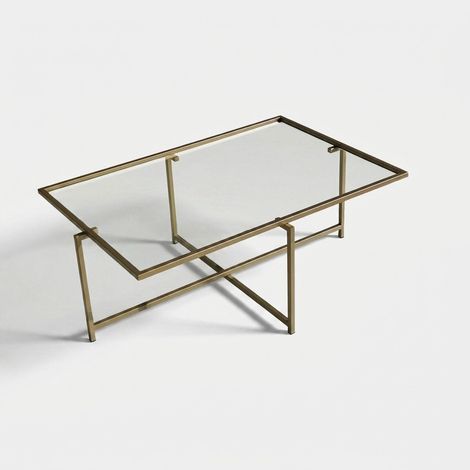 Rechteckiger Couchtisch aus Glas und Metall 94x64x35cm Sun (1/3)