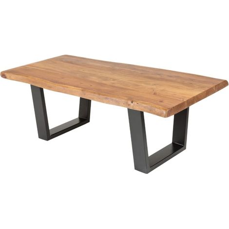 Couchtisch ARKAYA 110 cm aus massivem Akazienholz mit schwarzen Metallbeinen in U-Form