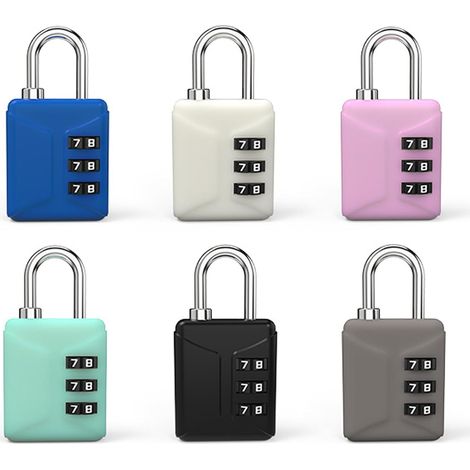 Lot de 6 cadenas à combinaison avec code réinitialisable à 3 chiffres - Léger et mignon - Cadenas d'extérieur pour une haute sécurité pour bagages, sac à dos, valise, bagage (1/5)