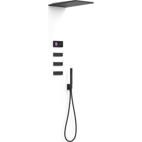 TRES 09288408NM SHOWER TECHNOLOGY Kit Grifo Termostático Electrónico Empotrado 4 Vías Shower Technology para Ducha Negro Mate - ref: 09288408NM