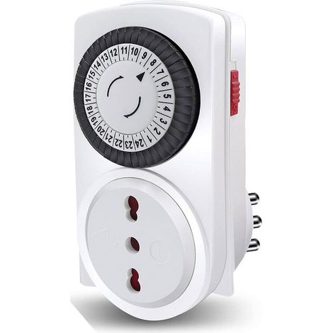 Temporizzatore Meccanico Timer Regolabile 24 Ore Con Spina 16A Presa Bipasso 10/16A Max 3680W