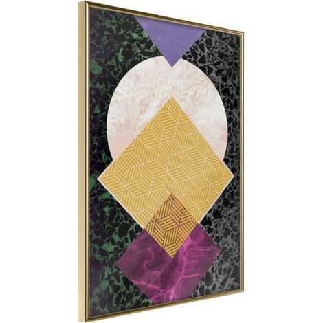 Affiche Murale Encadrée "Squares and Circle" 40 x 60 cm Or (1/2)