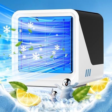 Climatiseur Mobile, Ventilateur USB 3 en 1 avec Refroidissement par Eau, Réservoir d'eau de 500 ML, 3 Vitesses, Lumières 7 Couleurs, Climatiseur Portable Rafraîchisseur d'air pour Cham (1/5)
