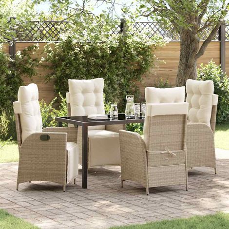 Set da Pranzo per Giardino con cuscino 5 pcs Beige polyrattan vidaXL (1/5)