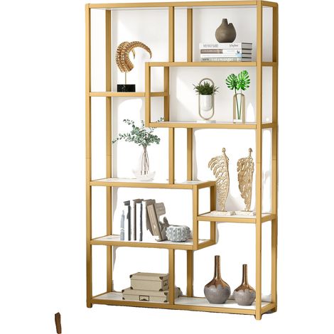 Étagère, Design Moderne Minimaliste, Huit Étagères Ouvertes, Or (1/2)