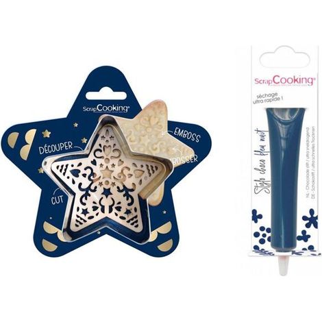 Kit pour biscuit en relief Étoile + Stylo au chocolat bleu nuit