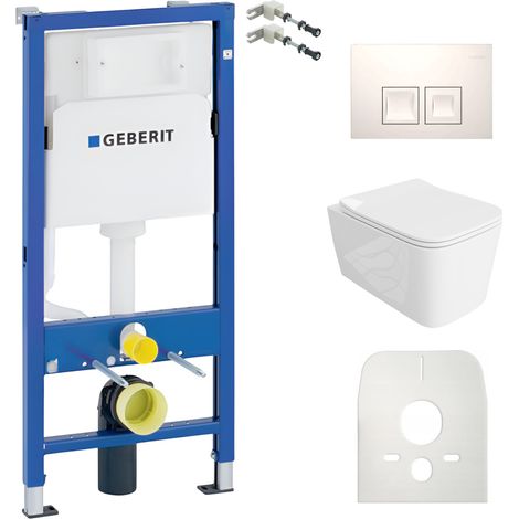 GEBERIT WC Set mit Vorwandelement, Wand-WC und Spülknopf (1/5)