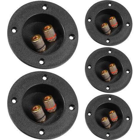 Lot de 5 connecteurs à ressort ronds pour haut-parleurs 2 voies, compatibles avec les systèmes stéréo domestiques et automobiles (noirs).-7.50X7.50X4.50CM (1/3)