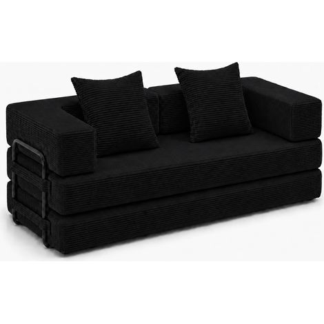 Sofá cama plegable de suelo de pana negra con cojines y reposabrazos HOMVRA (1/5)