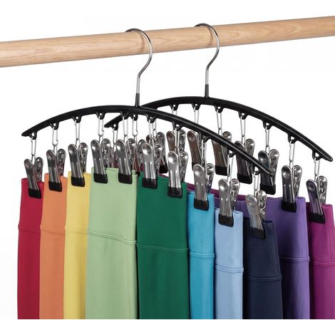 Lot de 2 cintres à chaussettes INOX, 10 pinces, gain de place pour maison, balcon, armoire. (1/5)