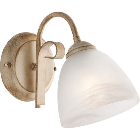 Applique Forgiato 1 Luce Ferro Avorio E Oro Vetro Bianco (1/2)