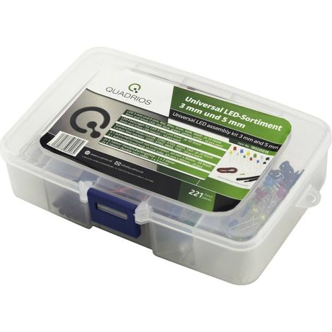 Quadrios Assortiment de LEDs rouge, vert, jaune, bleu, blanc froid 3 mm, 5 mm 20 mA 2.0 V C002012 (1/3)
