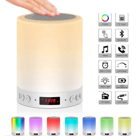 Lampe de chevet avec haut-parleur Bluetooth, radio FM et réveil numérique avec horloge numérique et commande tactile USB (1/4)