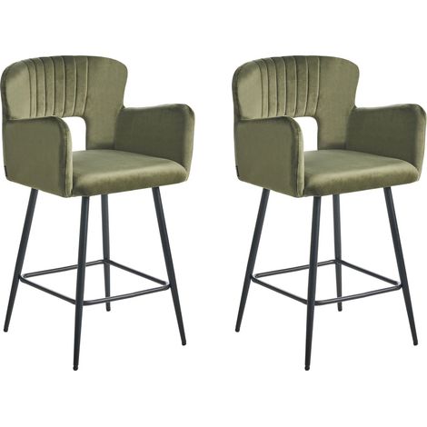 Set mit 2 Barstühlen SANILAC Samtstoff Olivgrün (1/5)
