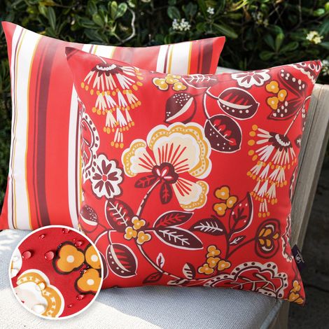 Housse De Coussin Extérieur Imperméable - Motif Floral Et Rayures - 45 x 45 cm - Pour Jardin Terrasse Patio - Lot De 2 (1/5)