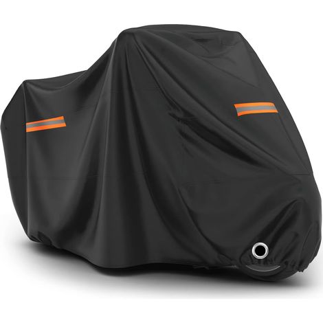 Housse de moto imperméable pour l'extérieur - Housse Oxford, anti-poussière, protection UV, œillet pour cadenas, boucle coupe-vent, 245 x 105 x 125 cm, noir et orange (1/3)