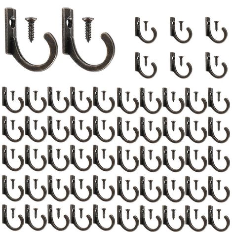 Lot de 58 crochets muraux, petits crochets porte-manteaux, supports individuels pour tasses à café et torchons de cuisine, couleur bronze. (1/5)