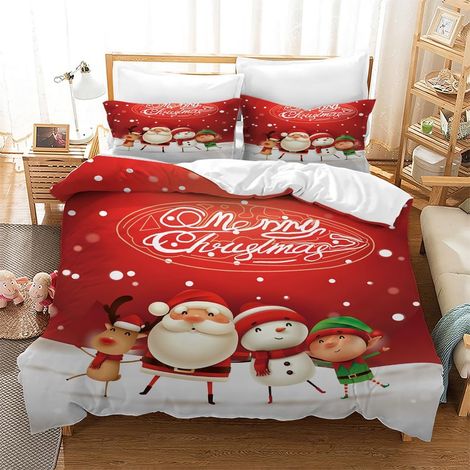 Housse de Couette Noël 200x200 cm Parure de lit Noël pour Enfants Set de décoration de Noël Housse de Couette en Microfibre avec 2 Taies d'oreiller 50 x 75cm(C2) - 200x200 cm (1/5)