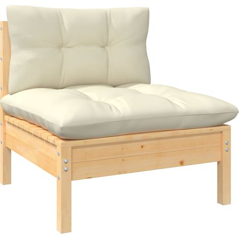 Canapé central de jardin avec coussins-Salon de jardin Sofa extérieur crème Bois de pin massif 948232 (1/5)