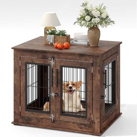 Cage pour Chiens, 80 x 60 x 66 cm ,Niche Moderne pour Chiens, Cage pour Chiots, Maisonnette pour Animaux, 2 Portes (1/5)
