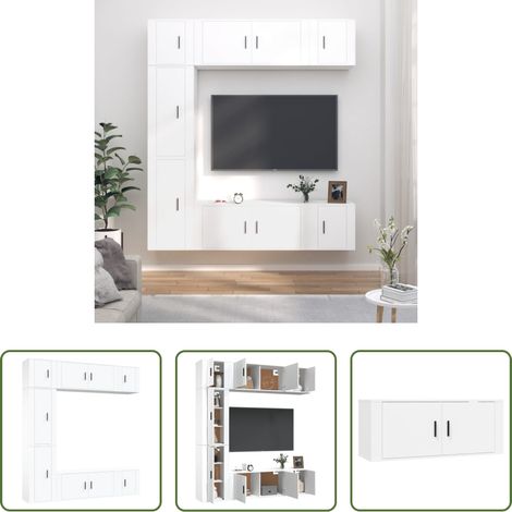 Meuble tv classique -  Ensemble de meubles TV 7 pcs Blanc Bois d'ingénierie (1/5)