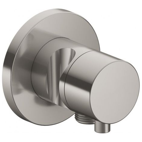 Robinet Keuco IXMO 59541, robinet d'arrêt avec raccord de flexible et support de douchette encastré, rosette ronde, poignée IXMO Comfort, Coloris: nickel brossé - 59541051201
