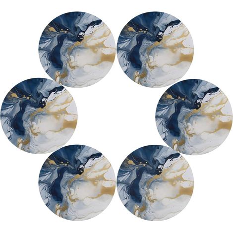 Lot de 6 sets de table ronds à texture marbre bleu doré, lavables, résistants à la chaleur, pour fête, décoration d'intérieur, usage quotidien'Lot de 6 Multicolore'Multicolore'Lot de 6 (1/5)