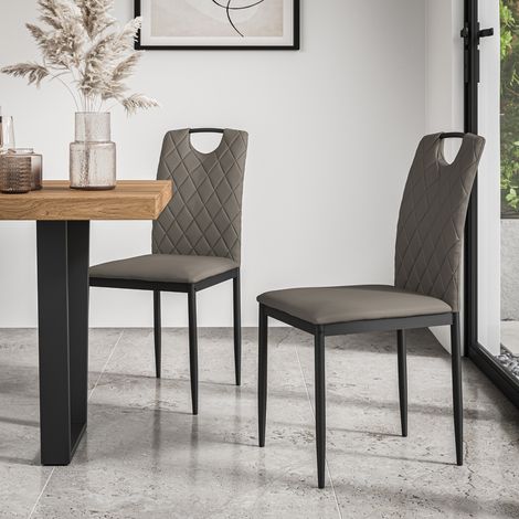 Set Of 8 Monza Faux Leather Dining Chair Modern Padded Seat Metal Legs Kitchen (Grey) (1/5)