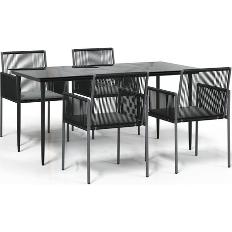 Ensemble à manger de jardin coussins 5pcs  Mobilier de jardin noir rotin et acier (1/5)
