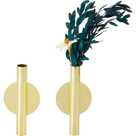 2 Vase Mural pour Fleurs Vase Doré Support Suspendu en Métal Petit Vase Doré Tube à Fleurs Jardinière Murale Suspendue pour Décoration Intérieure Moderne (1/5)