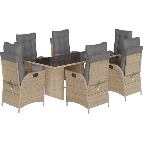 vidaXL Set Pranzo da Giardino 7 pz con Cuscini Beige Misto Polyrattan (1/5)