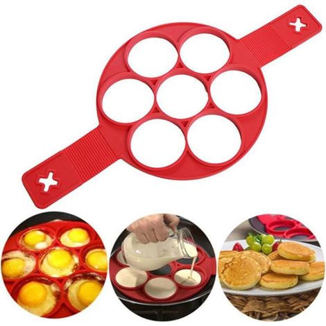 Moules à pancakes non collants en silicone, moule à œuf au plat réutilisable, accessoire de pâtisserie pour cuisine, forme ronde (1/5)