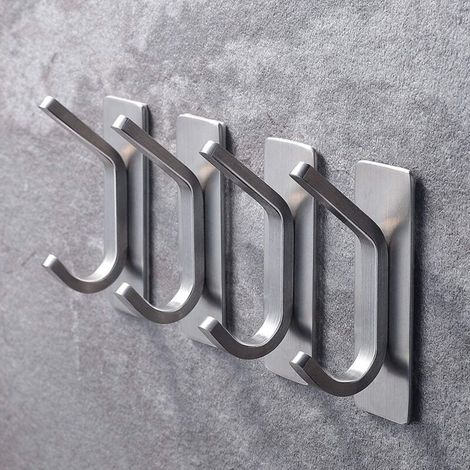 4 Stück Haken, selbstklebende Haken, Handtuchhaken, kein Bohren, Klebehaken, Edelstahl, Kleiderhaken, Badezimmer, kein Bohren, und Küchenwandhaken (1/4)