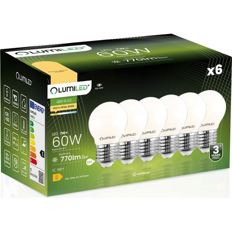 6x LED-Lampe E27 Kugel P45 7W = 60W 806lm 3000K warmweiß 360° Glühfadenbeleuchtung