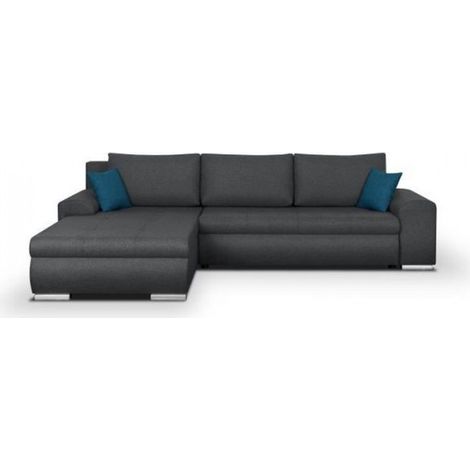 Canapé d'angle convertible réversible 5 places – Tissu polyester gris foncé – Dimensions L 289 x P 94/188 x H 88 cm – Coffre de rangement (1/5)